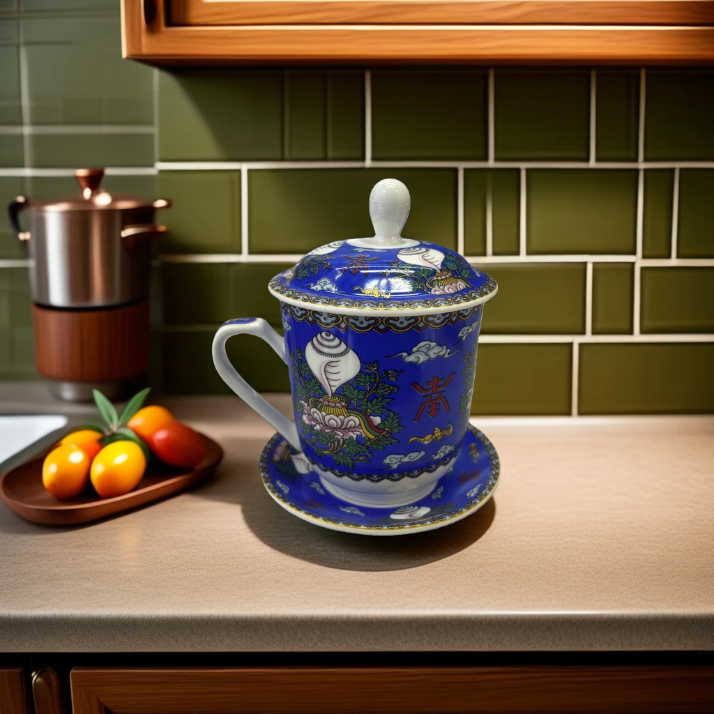 Blue patterned ceramic teapot, household brewing teapot, tea set, handcrafted underglaze painting Specification image
