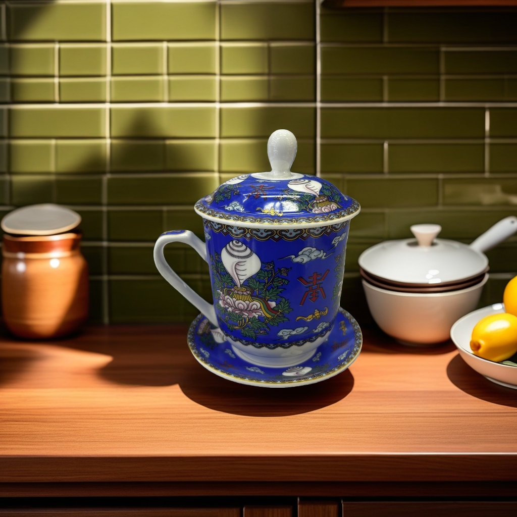 Blue patterned ceramic teapot, household brewing teapot, tea set, handcrafted underglaze painting details Picture