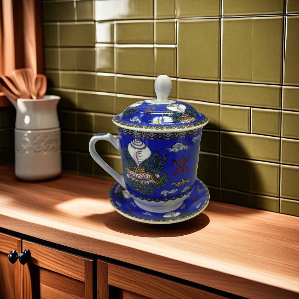 Blue patterned ceramic teapot, household brewing teapot, tea set, handcrafted underglaze painting Application Scenario