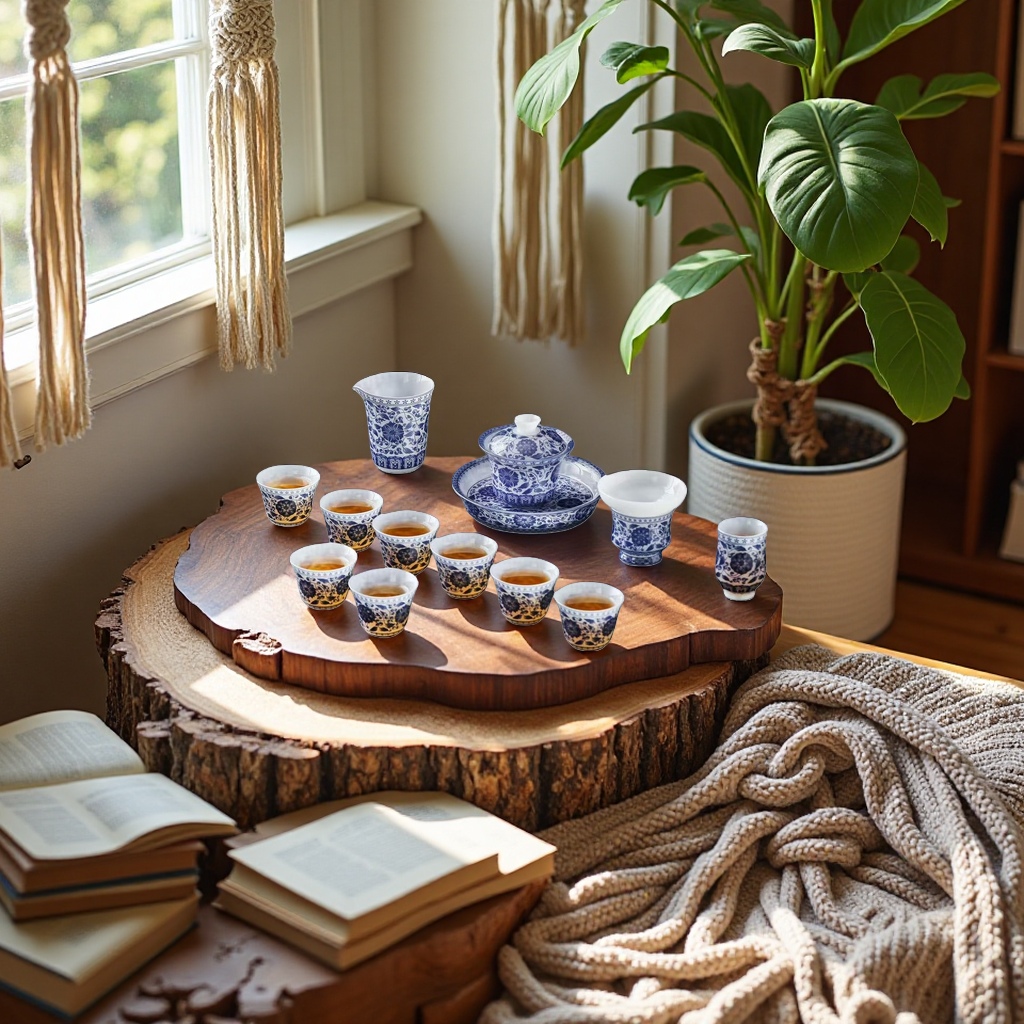 Blue and white porcelain tea set with lotus pattern, ceramic Gongfu tea set gift box
