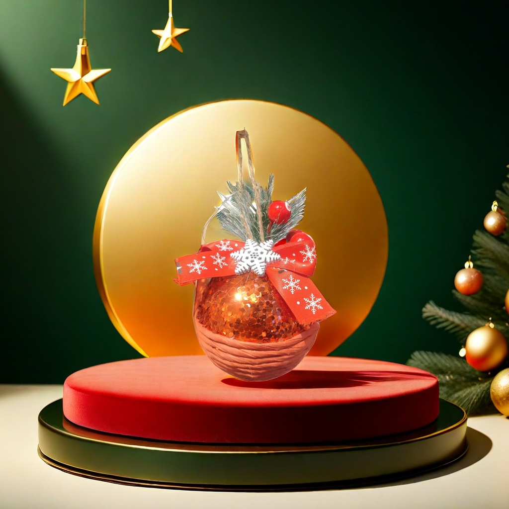 Orange shiny spherical pendant for Christmas decoration, a festive atmosphere home decor