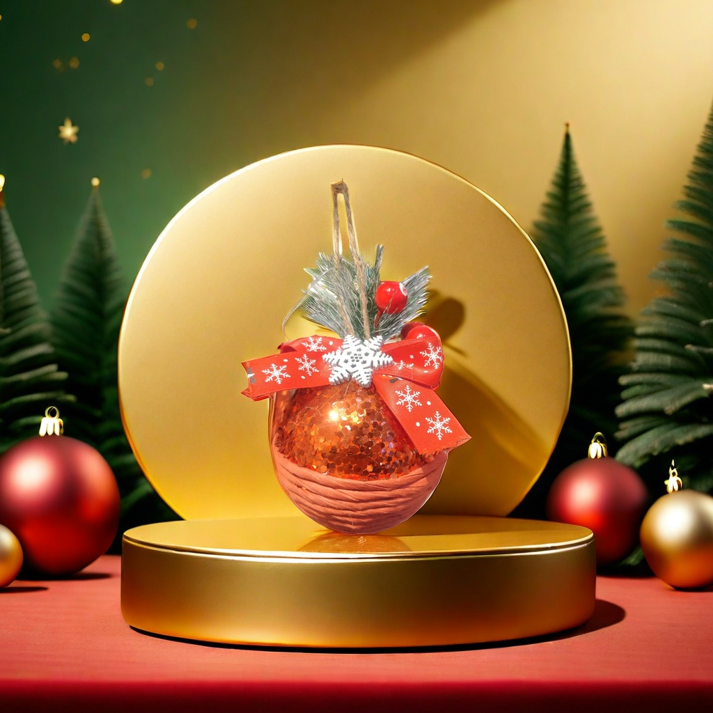 Orange shiny spherical pendant for Christmas decoration, a festive atmosphere home decor details Picture