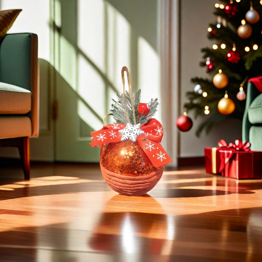 Orange shiny spherical pendant for Christmas decoration, a festive atmosphere home decor Specification image