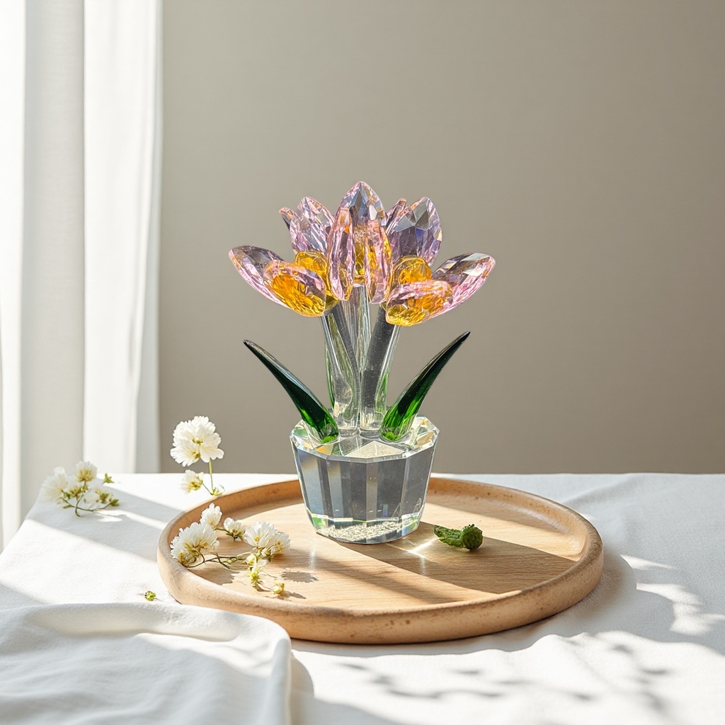 水晶花玻璃摆件 客厅玄关装饰品 通透晶莹家居饰品水晶工艺品