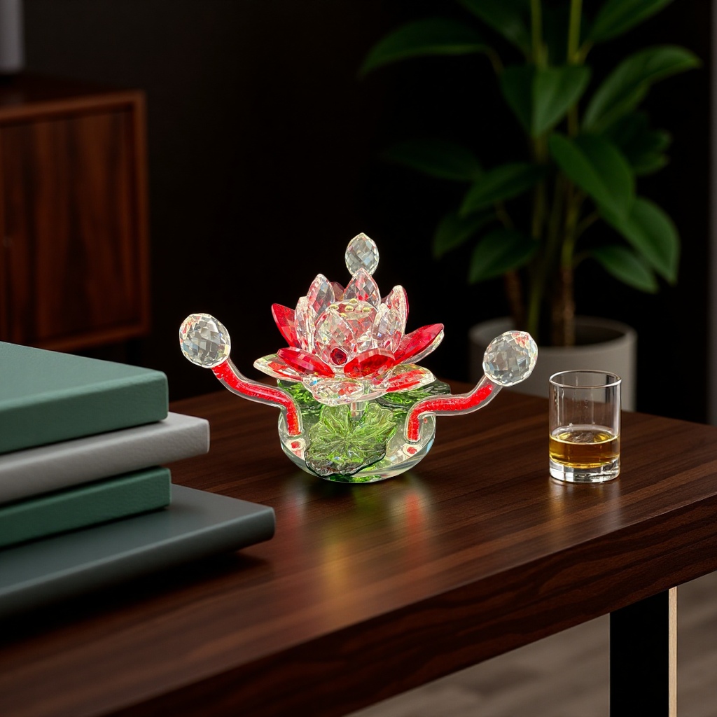 水晶莲花摆件 家居装饰客厅茶几玄关桌面清新雅致水晶工艺品