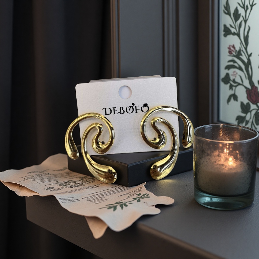 Golden spiral earrings, fashionable, simple and versatile earrings, ladies' stud earrings Specification image