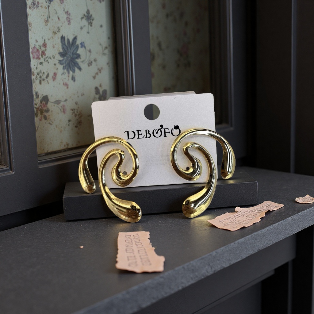 Golden spiral earrings, fashionable, simple and versatile earrings, ladies' stud earrings details Picture