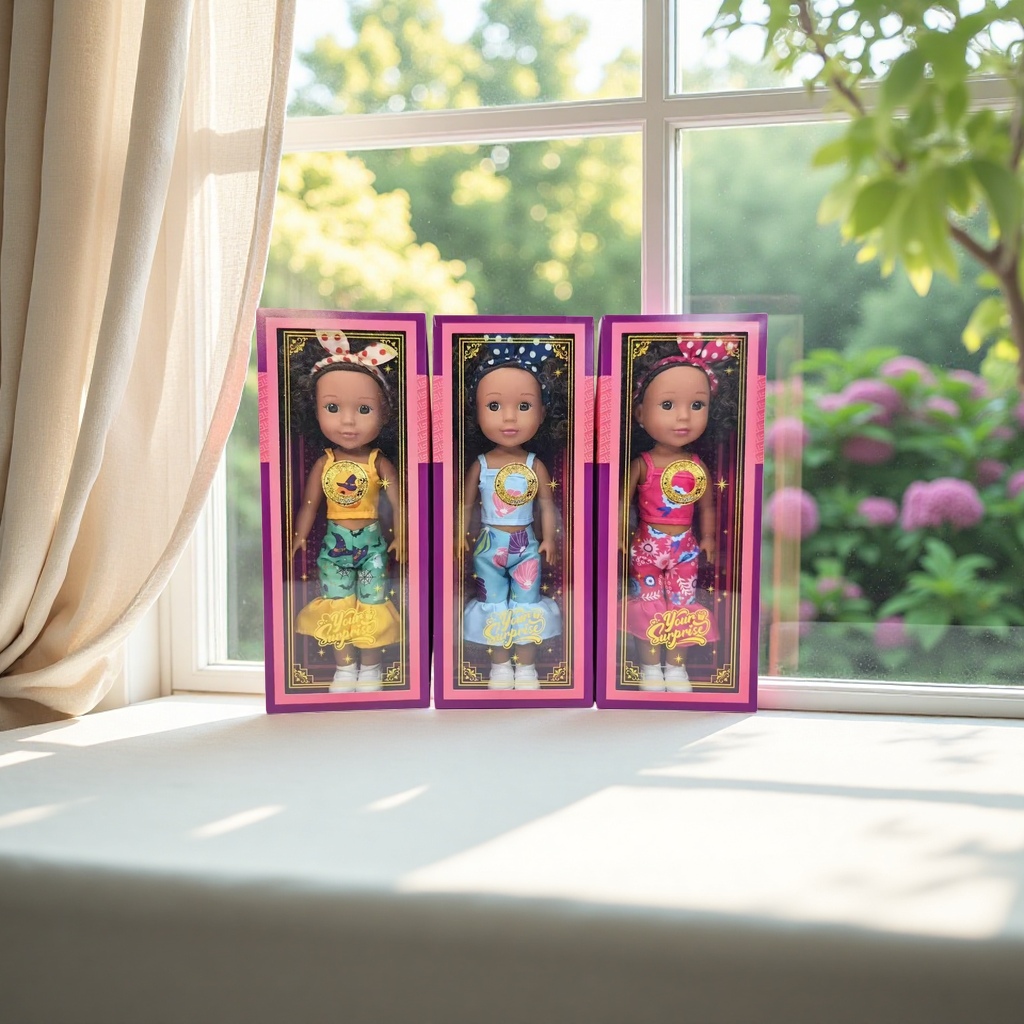 Toy doll set with three packaging boxes. Cute girl gift for dolls details Picture