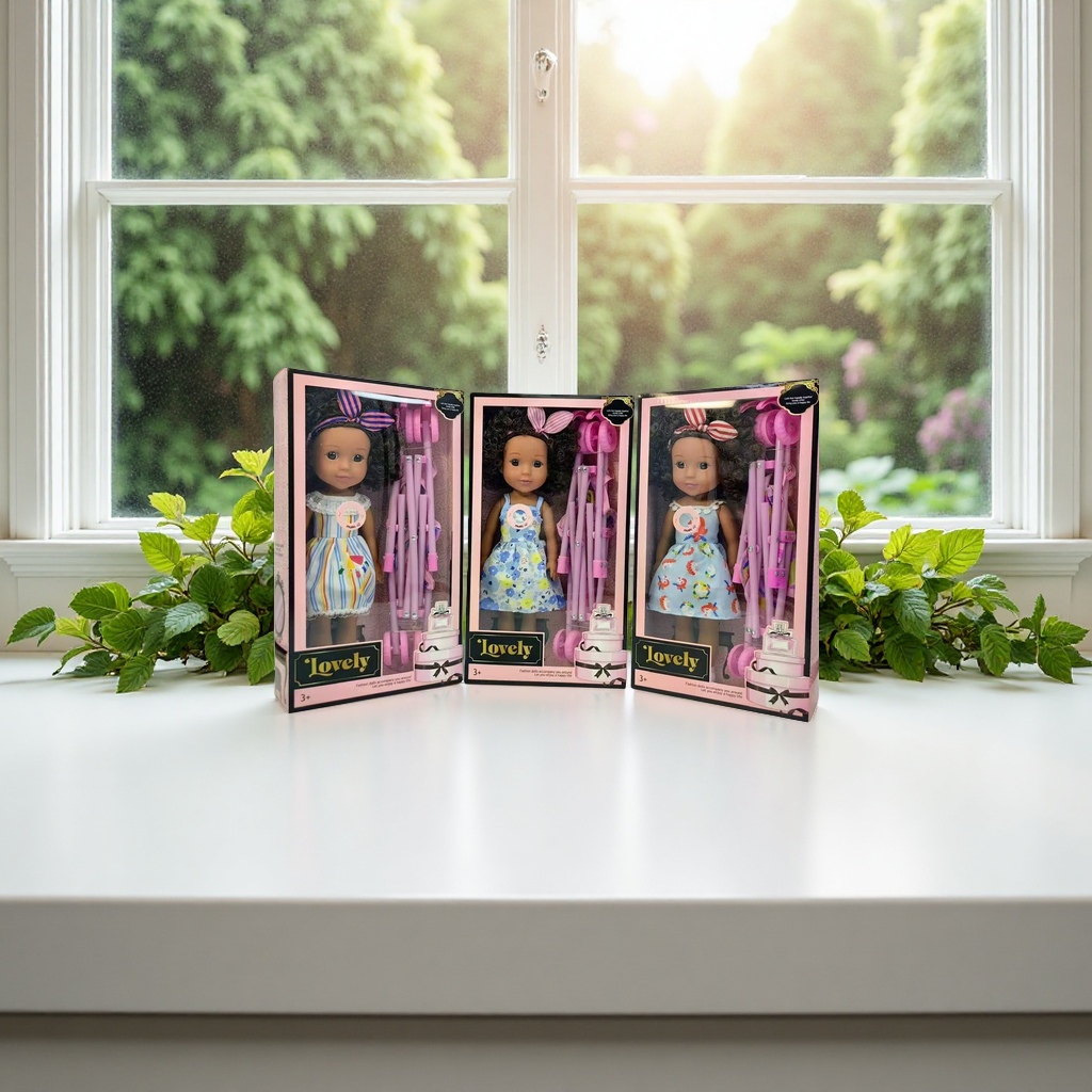 Lovely doll set of three pink boxes with bow hair accessories and dress accessories Specification image