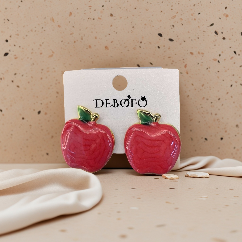 Red apple-shaped earrings are fashionable and cute fruit-style earrings Specification image