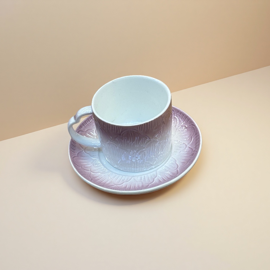 粉色渐变陶瓷茶杯套装含碟子 高温烧制釉面光滑防烫产品图