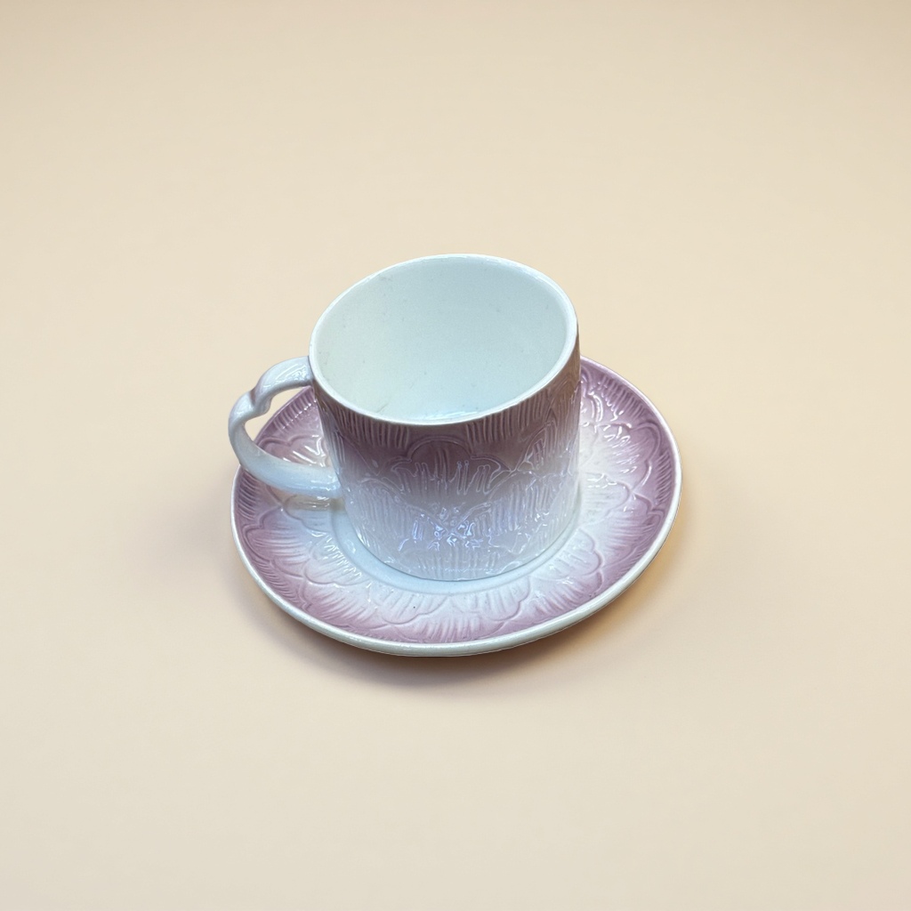粉色渐变陶瓷茶杯套装含碟子 高温烧制釉面光滑防烫细节图