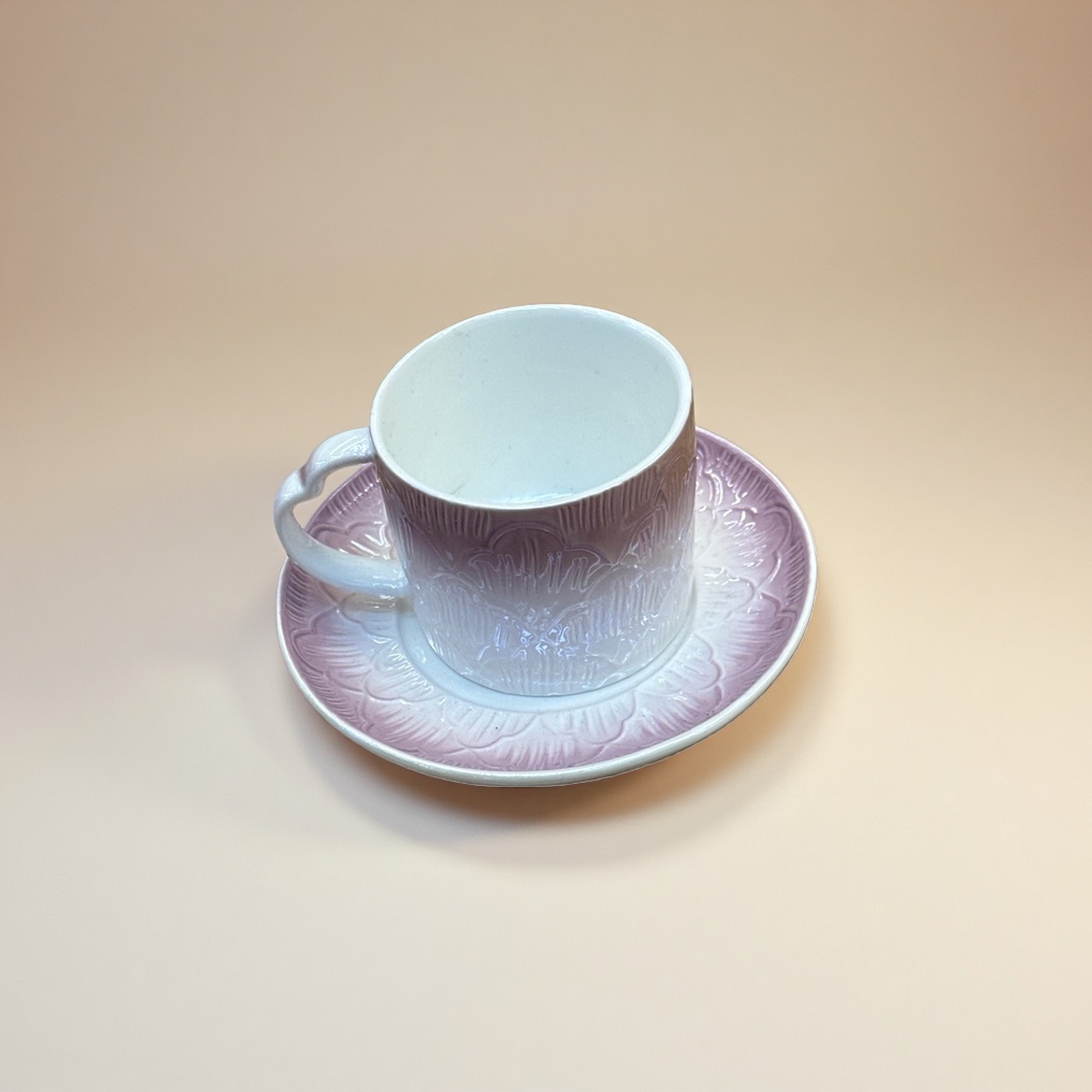 粉色渐变陶瓷茶杯套装含碟子 高温烧制釉面光滑防烫