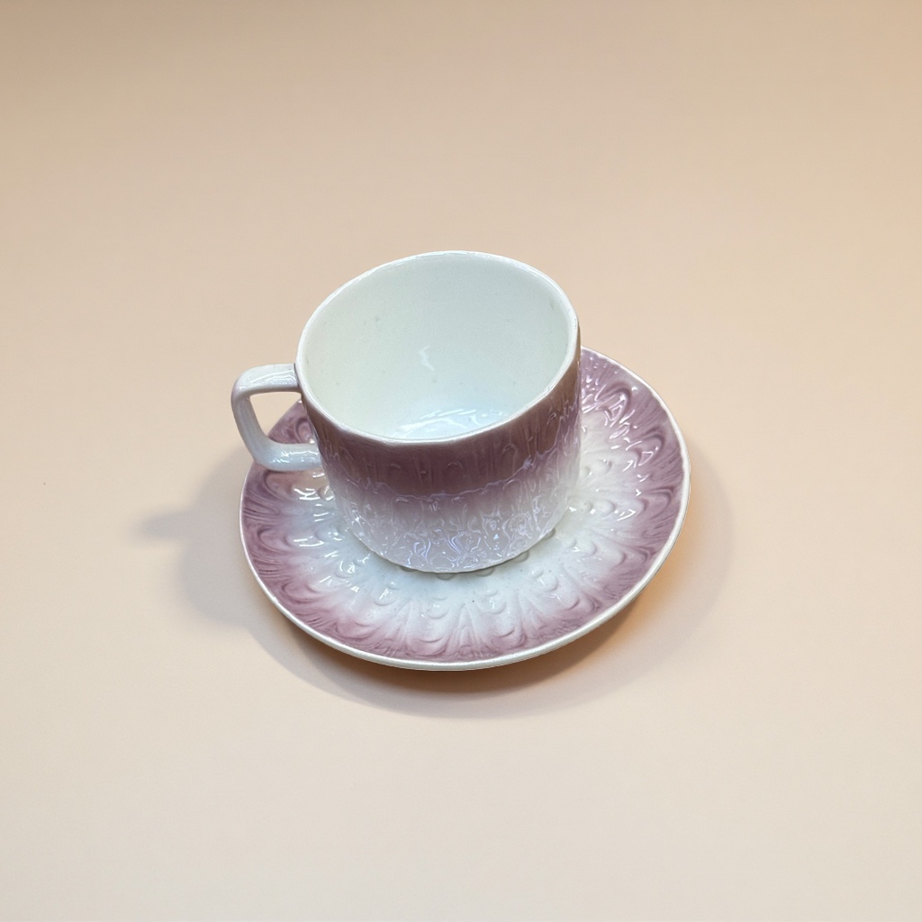 粉色渐变花纹陶瓷茶杯茶托套装 高颜值下午茶配件产品图
