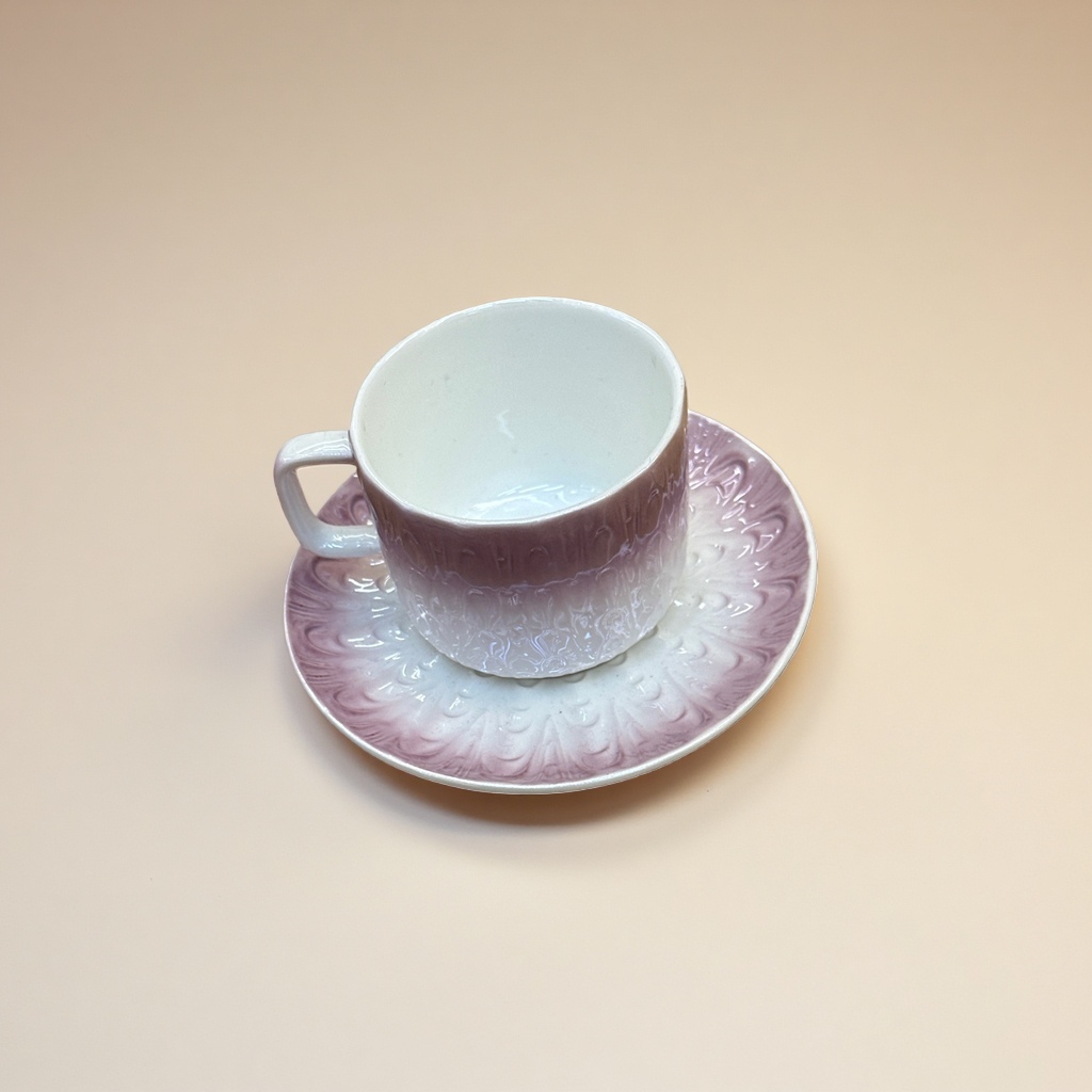 粉色渐变花纹陶瓷茶杯茶托套装 高颜值下午茶配件