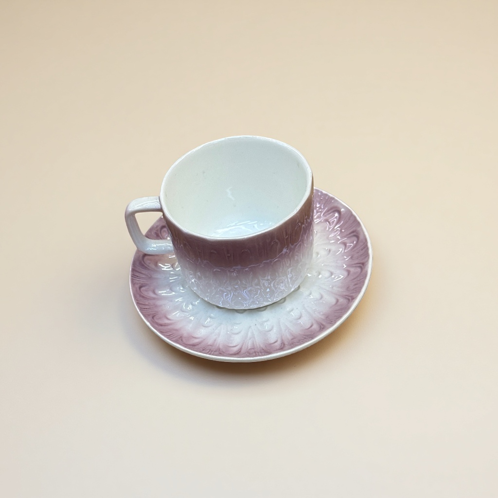 粉色渐变花纹陶瓷茶杯茶托套装 高颜值下午茶配件细节图