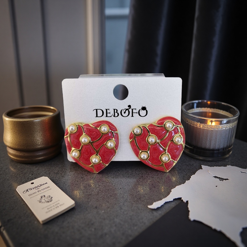 Red heart-shaped pearl stud earrings are fashionable and simple earrings that are versatile for ladies Application Scenario