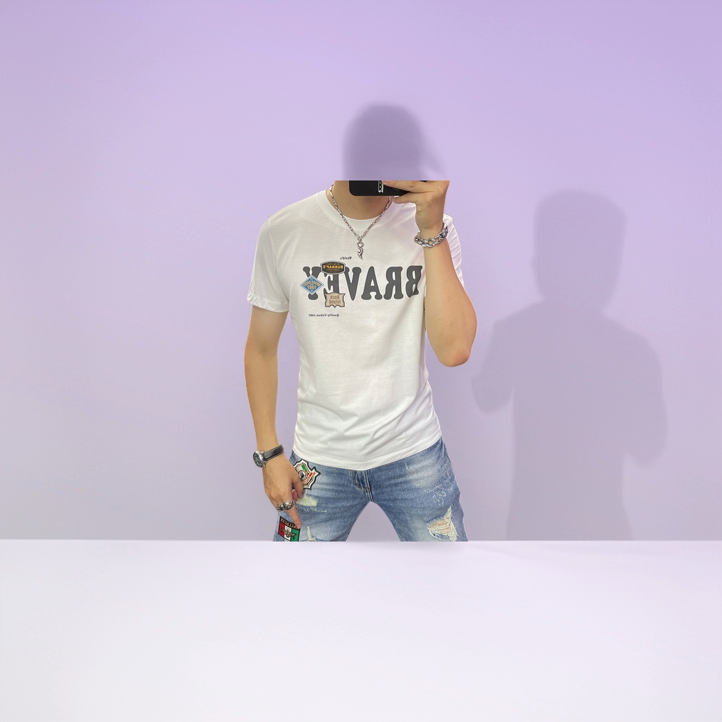 Black, yellow and white slim-fit round-neck T-shirt, men's casual and versatile short-sleeved top Specification image