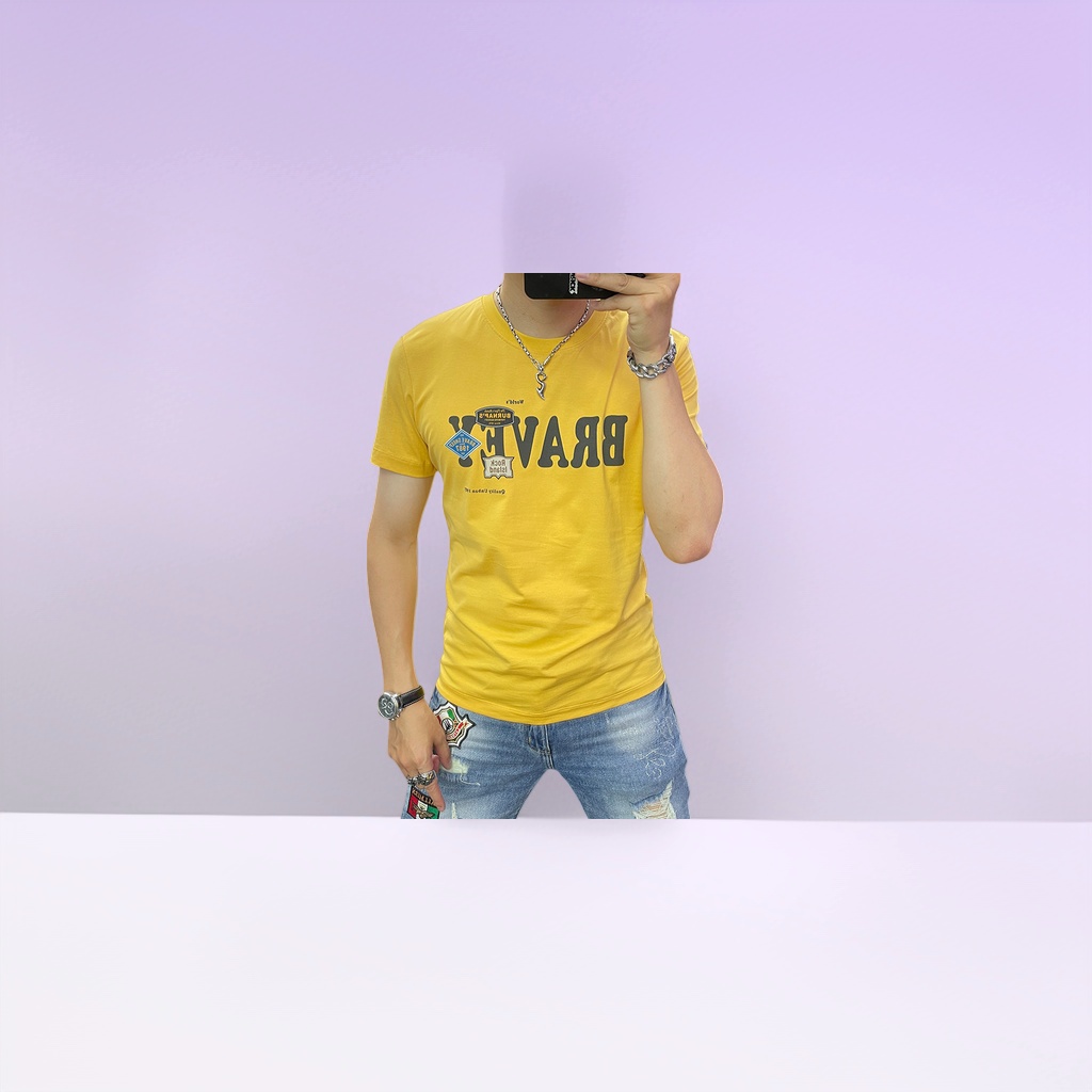 Black, yellow and white slim-fit round-neck T-shirt, men's casual and versatile short-sleeved top details Picture