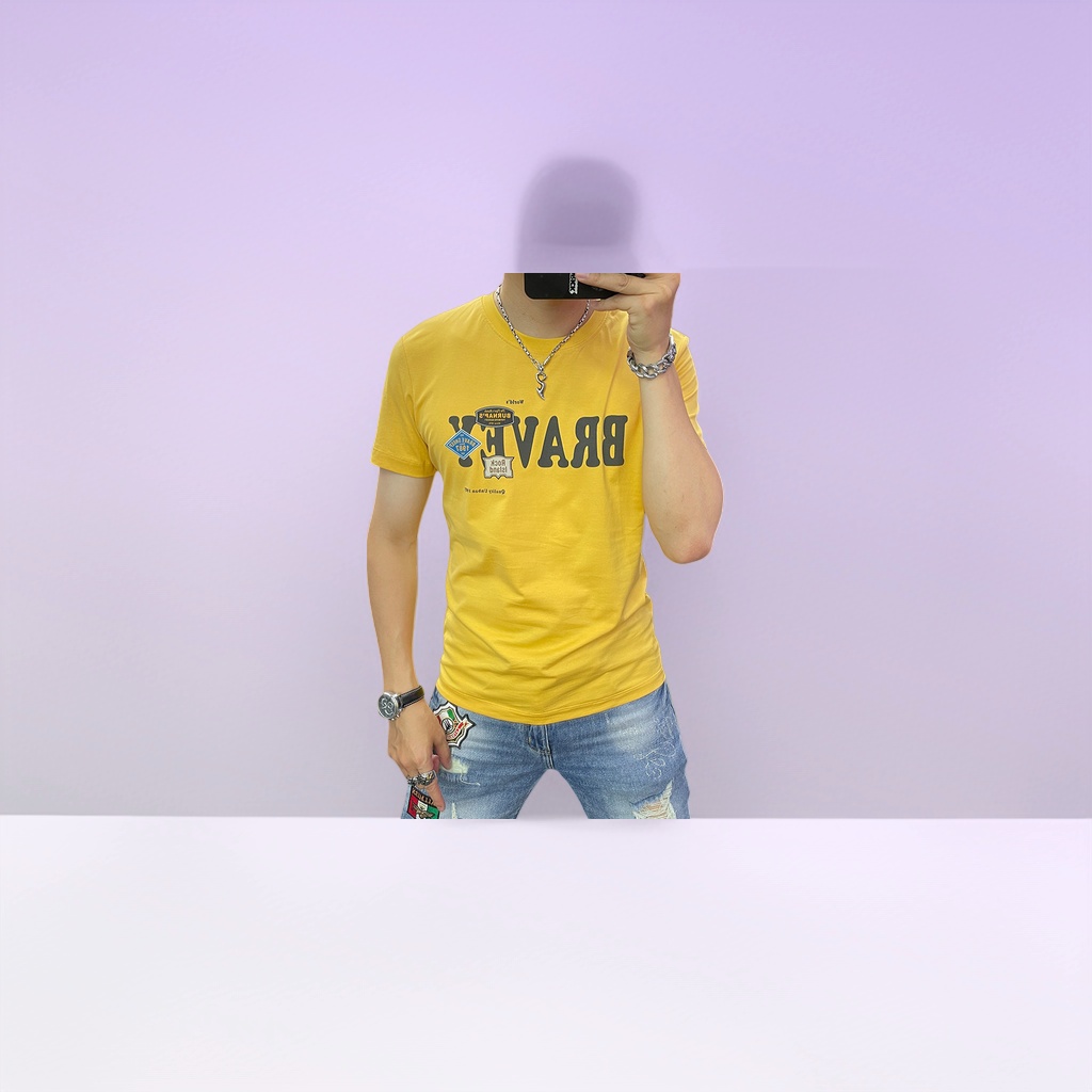 Black, yellow and white slim-fit round-neck T-shirt, men's casual and versatile short-sleeved top Application Scenario