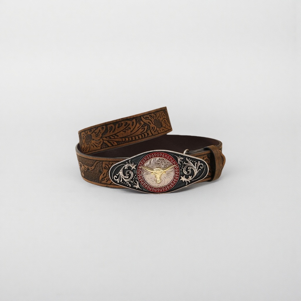 Western-style genuine leather belt men's casual belt, brown retro cowhide wide version Specification image