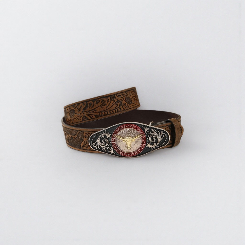 Western-style genuine leather belt men's casual belt, brown retro cowhide wide version