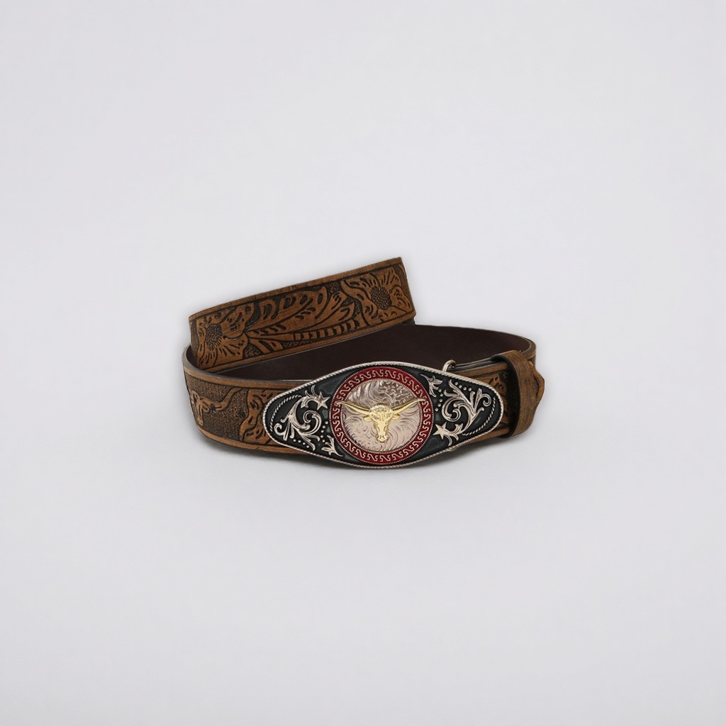 Western-style genuine leather belt men's casual belt, brown retro cowhide wide version details Picture