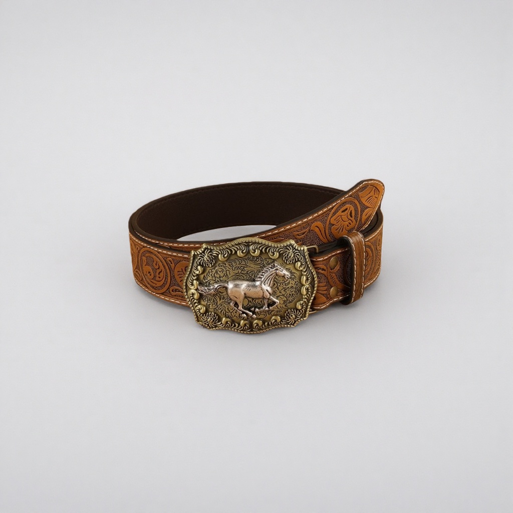 Western-style hand-stitched men's retro belt, wide brown cowhide Specification image