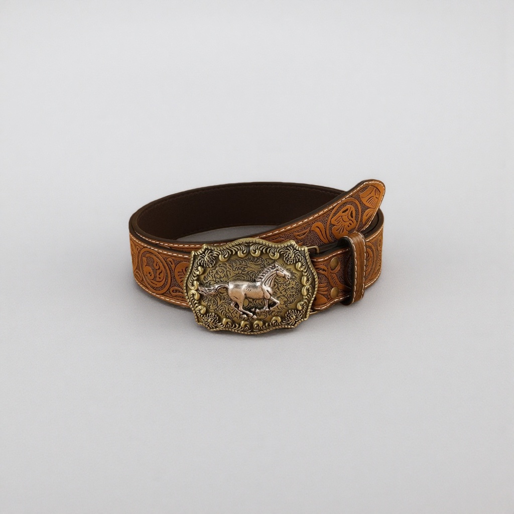 Western-style hand-stitched men's retro belt, wide brown cowhide details Picture