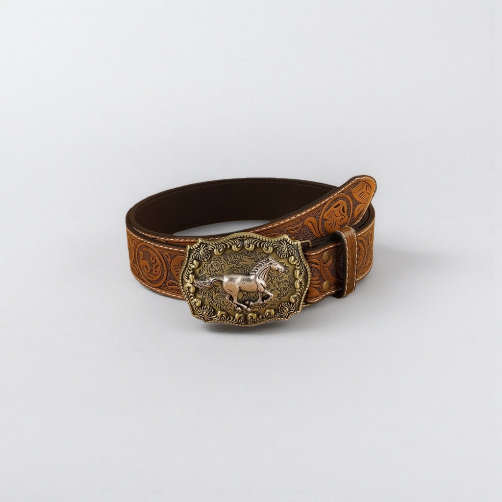 Western-style hand-stitched men's retro belt, wide brown cowhide