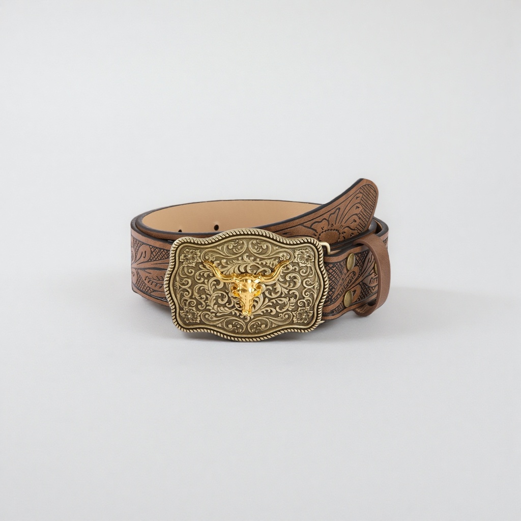 The Western-style retro cowhide belt for men is versatile and adjustable for both business and casual wear details Picture