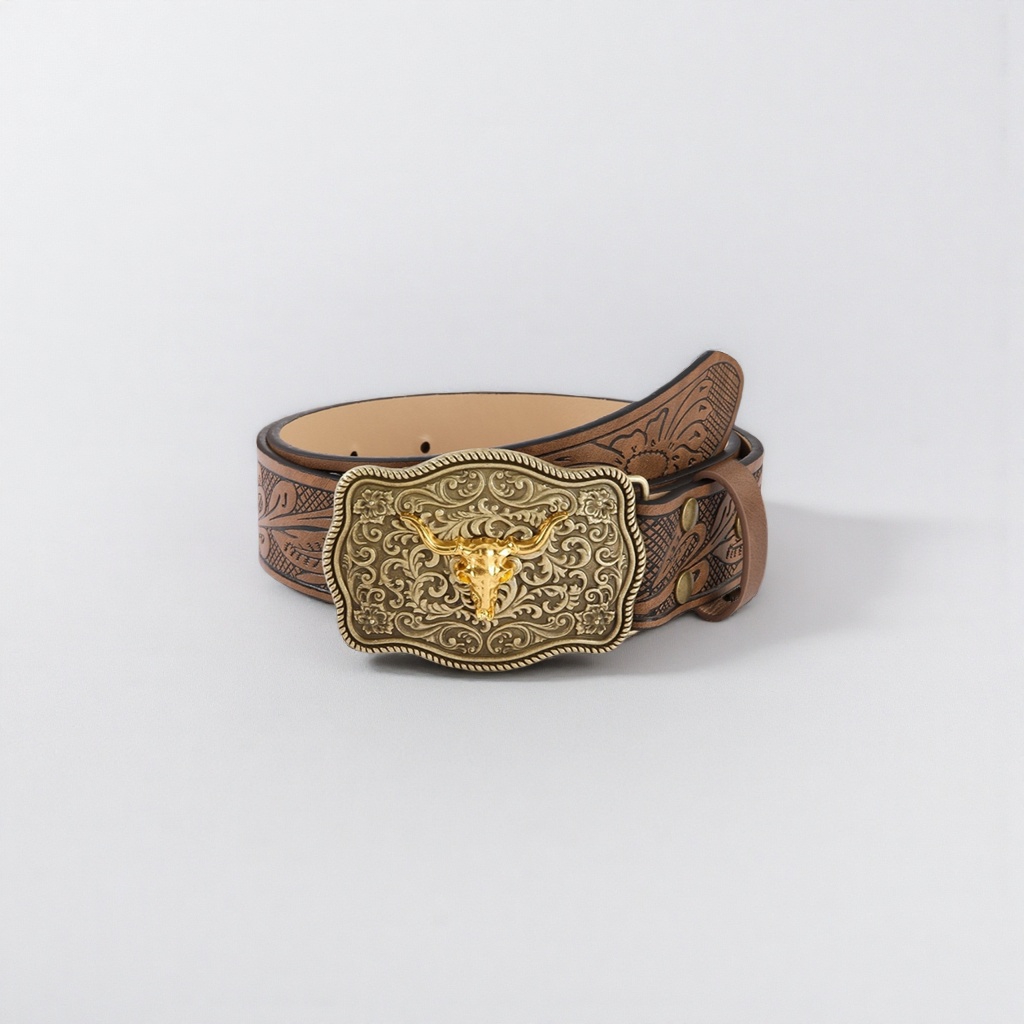 The Western-style retro cowhide belt for men is versatile and adjustable for both business and casual wear