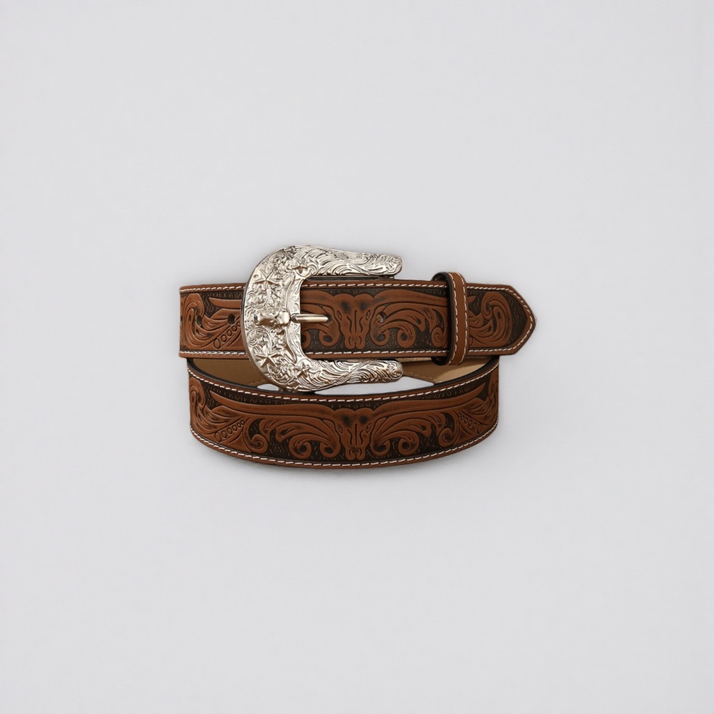 Western-style hand-sewn leather narrow belt for men Specification image