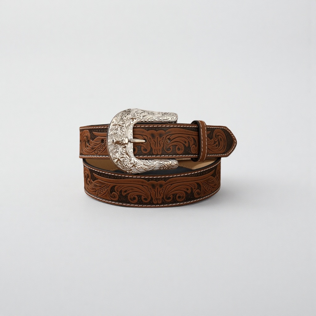 Western-style hand-sewn leather narrow belt for men details Picture