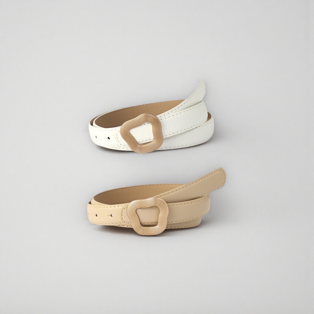 A simple and versatile leather belt for both men and women, available in white and beige Application Scenario