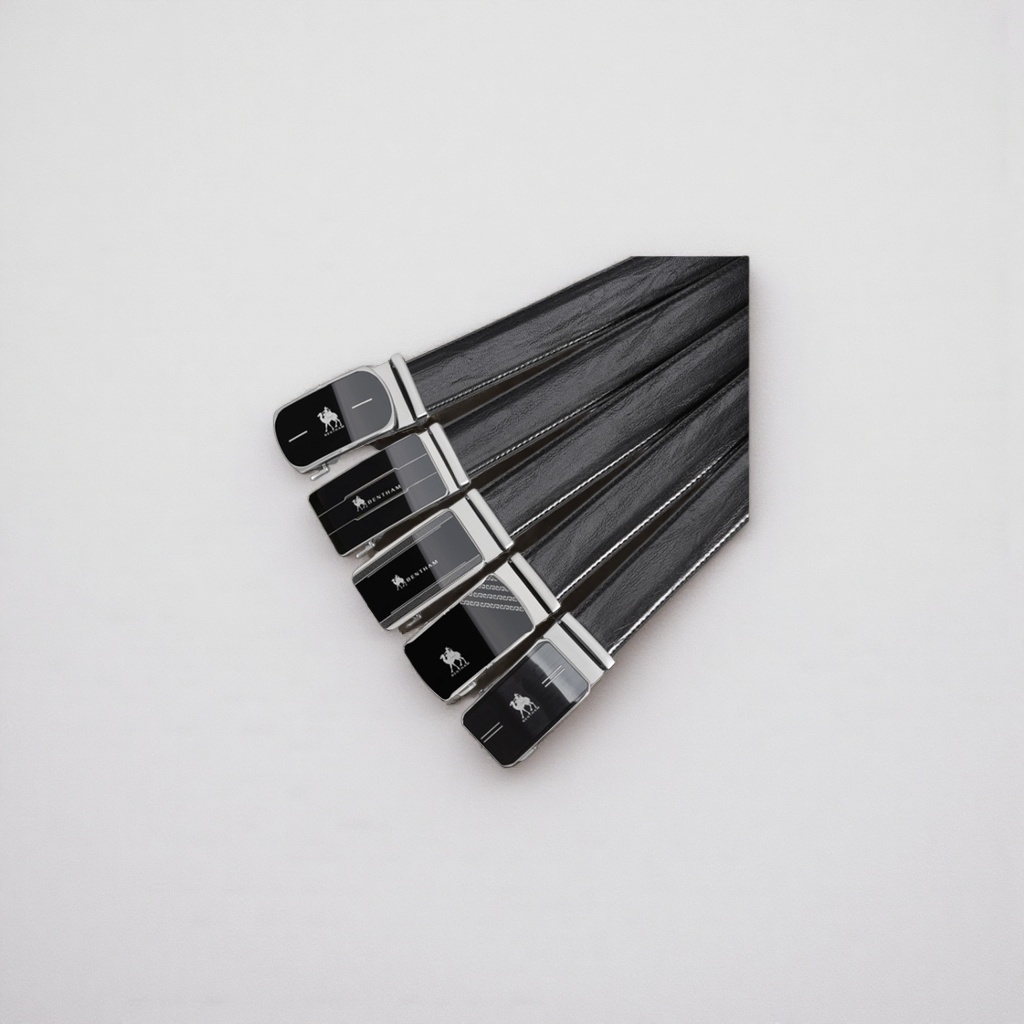 Black genuine leather business and casual belt for men, 3.5cm wide, adjustable with automatic buckle Specification image