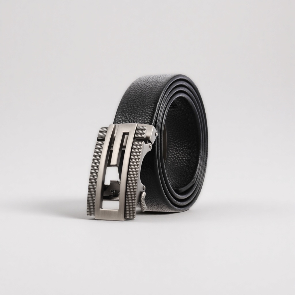 Black leather belt men's business casual belt, 3.5cm wide adjustable details Picture