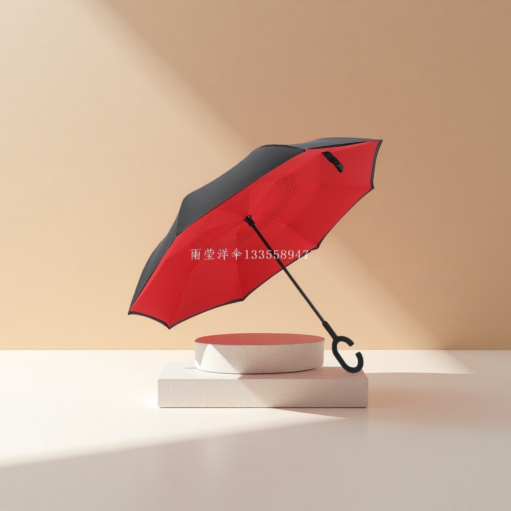 红色黑色相间时尚雨伞主体 防水防晒晴雨两用产品图