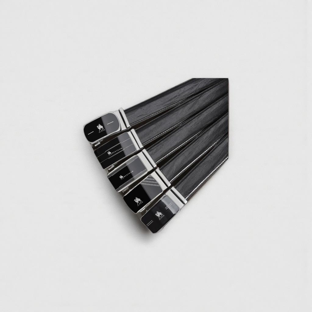 Black cowhide simple and versatile men's belt with a 3.5cm wide pin buckle design details Picture