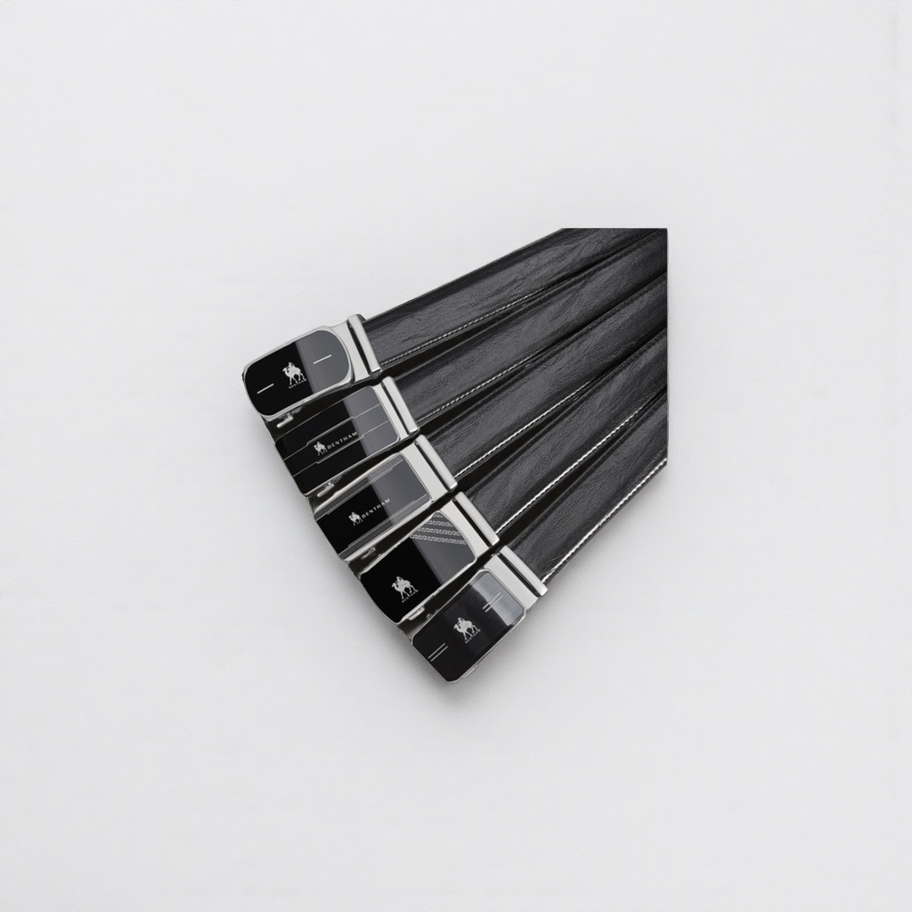 Black cowhide simple and versatile men's belt with a 3.5cm wide pin buckle design