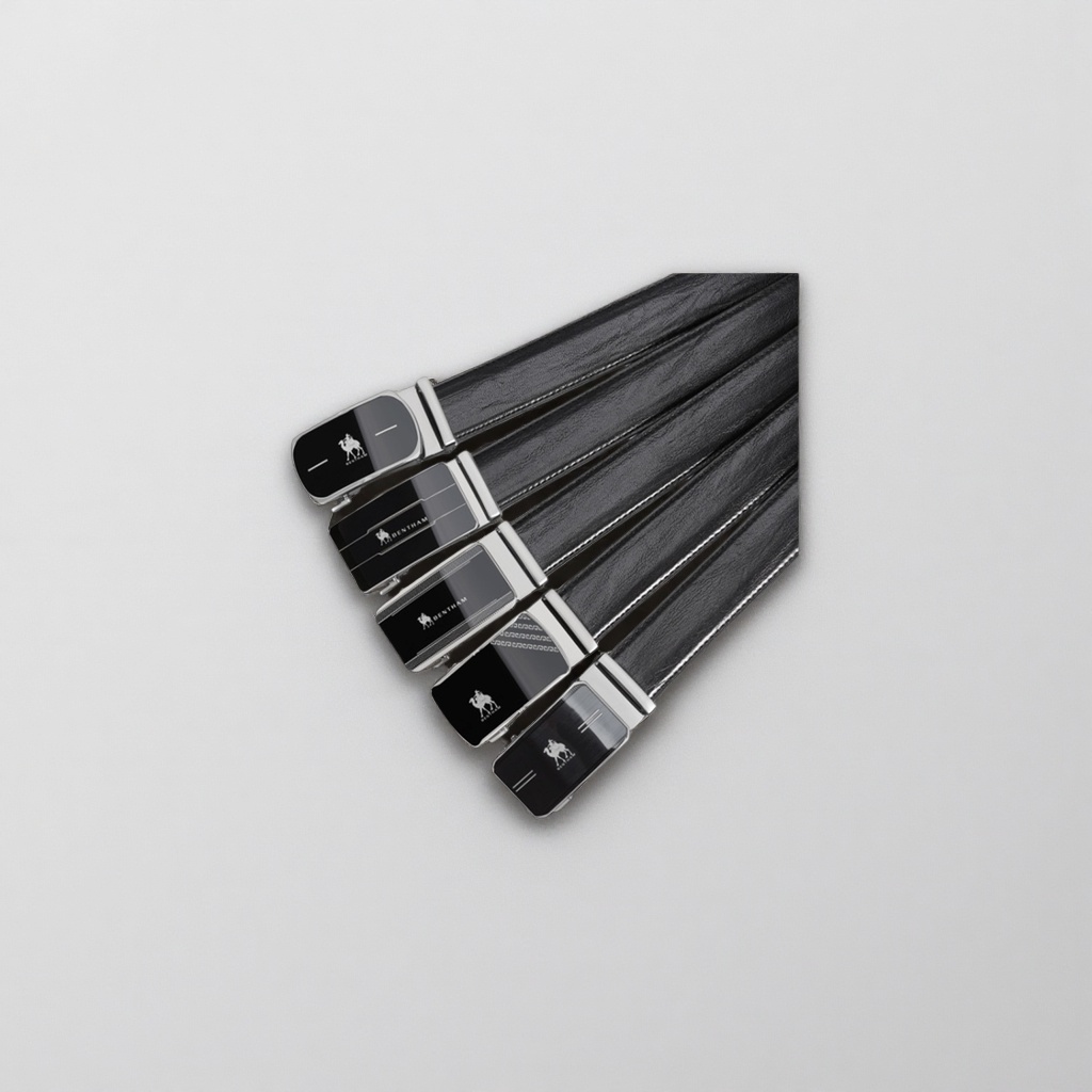 Black cowhide simple and versatile men's belt with a 3.5cm wide pin buckle design Specification image