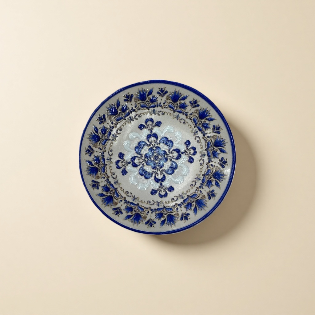 蓝色花纹陶瓷盘子 家用餐盘 简约北欧风圆形盛菜盘产品图