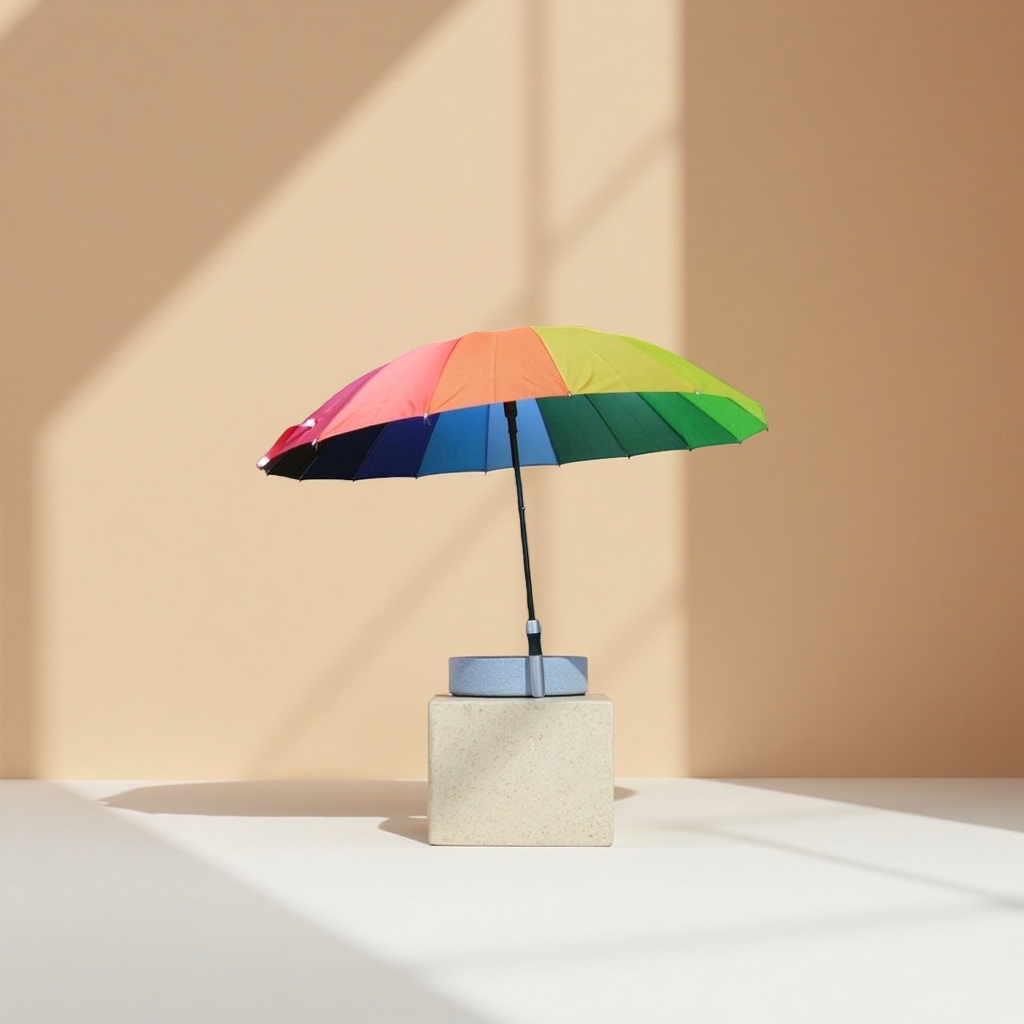 Rainbow-colored folding umbrella for both sunny and rainy days, waterproof, sun-proof, lightweight and portable, with automatic opening and closing Application Scenario
