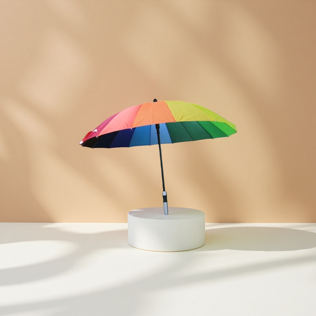 Rainbow-colored folding umbrella for both sunny and rainy days, waterproof, sun-proof, lightweight and portable, with automatic opening and closing