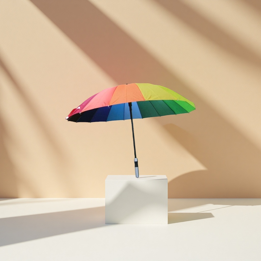 Rainbow-colored folding umbrella for both sunny and rainy days, waterproof, sun-proof, lightweight and portable, with automatic opening and closing details Picture