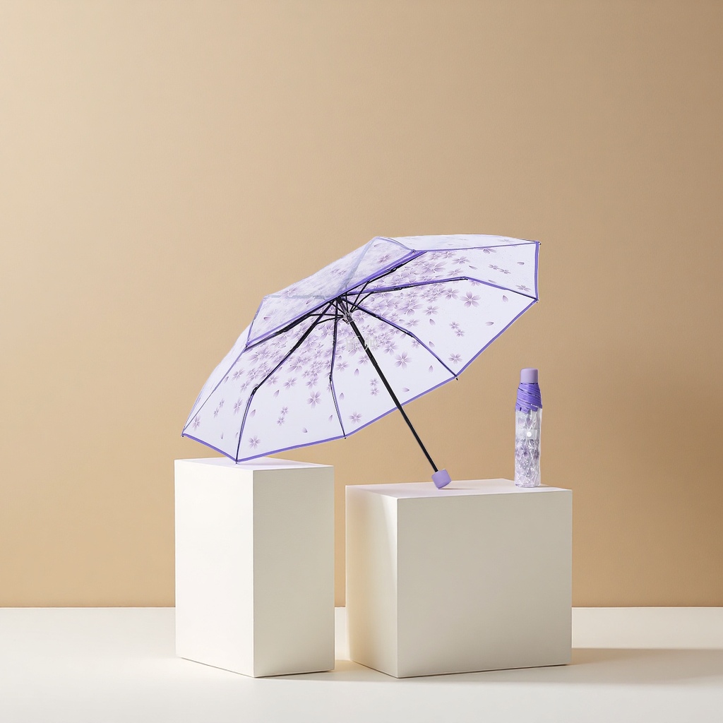 Starry sky purple transparent purple umbrella, UV protection, all-weather, lightweight folding sunshade details Picture
