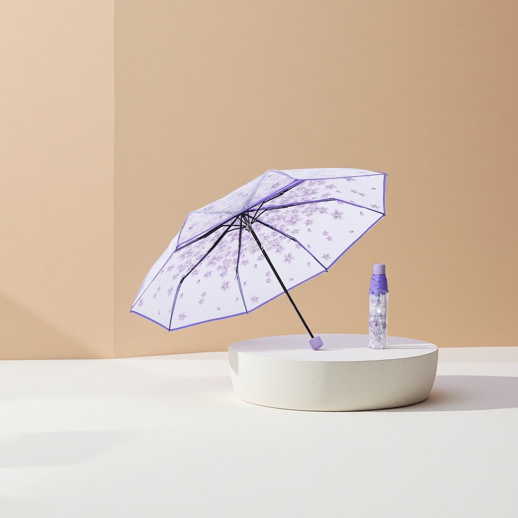 Starry sky purple transparent purple umbrella, UV protection, all-weather, lightweight folding sunshade