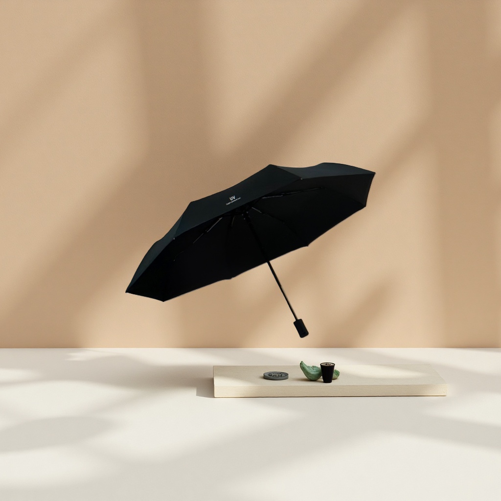 Black fully automatic all-weather umbrella, waterproof, sun-proof, wind-proof, portable folding long handle