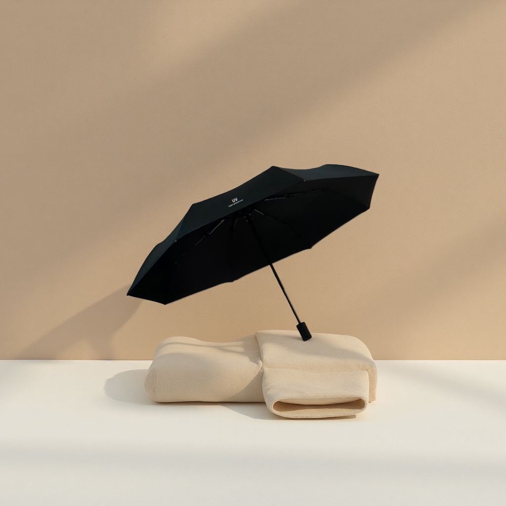 Black fully automatic all-weather umbrella, waterproof, sun-proof, wind-proof, portable folding long handle details Picture