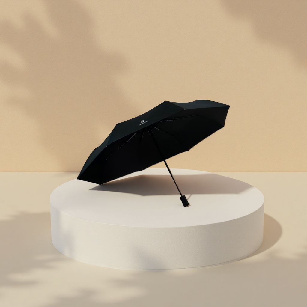 Black fully automatic all-weather umbrella, waterproof, sun-proof, wind-proof, portable folding long handle Specification image